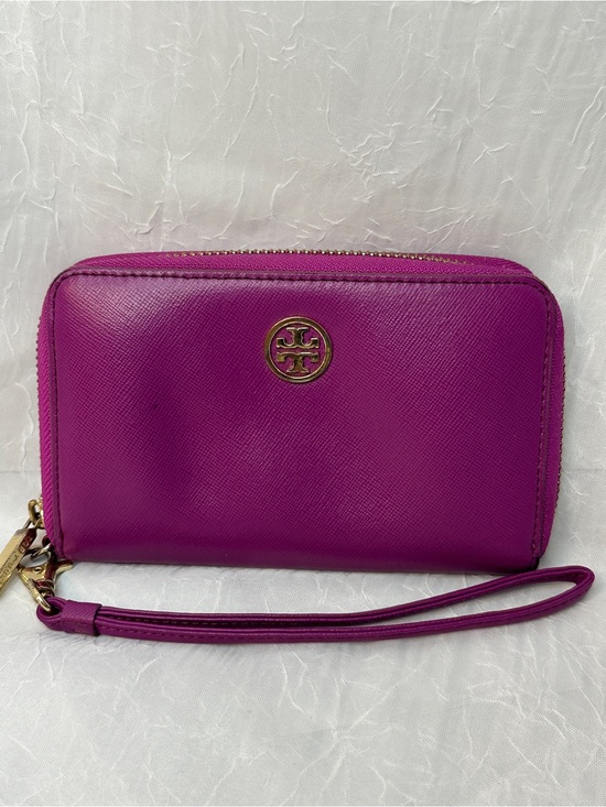 Tory Burch Handbags - Tory Burch Purple Leather Zip Wristlet with Gold Logo Zip Around W/ Strap